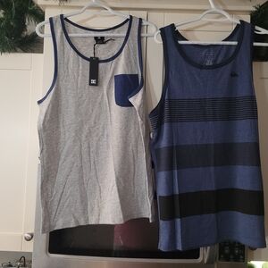 Quiksilver Blue and Gray Men's Tank Tops